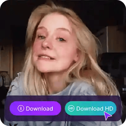 Selfie av en blond jente med et klistremerke som viser nedlastingsknappen og 'last ned HD'-knappen, brukt som materiale i veiledningen for aldersveksler for ansikt.