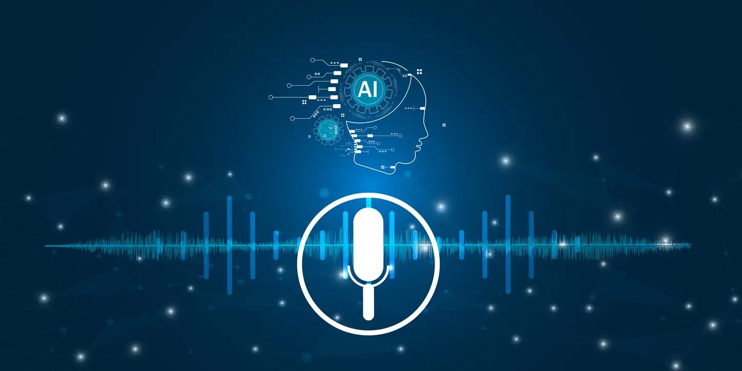 Una representación visual de la tecnología de cambio de voz de IA, que destaca la combinación de procesamiento de voz e IA.