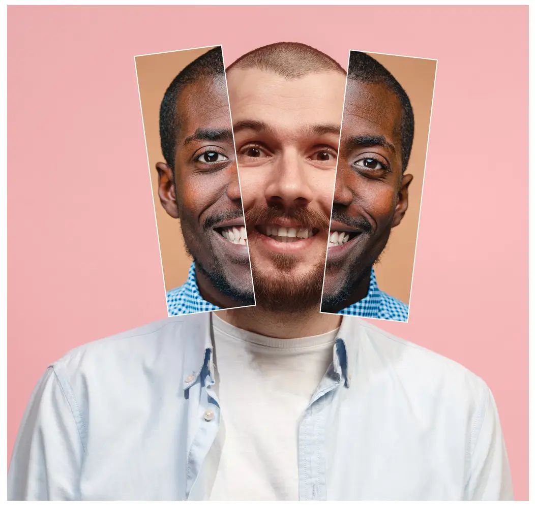 Anvendelsen av AI face swap-teknologi, der to menn på bildet bytter ansikter med hverandre.