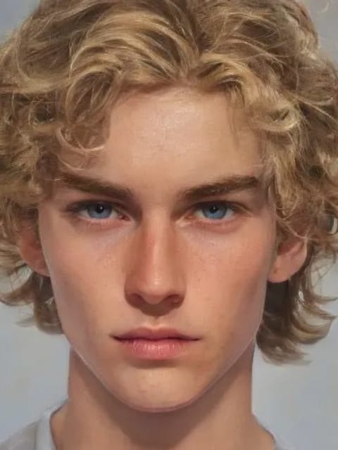Retrato de um homem com cachos loiros curtos. Modelo para troca de rosto de imagem.