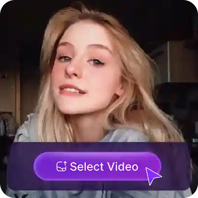 Ảnh tự sướng của một cô gái tóc vàng với nhãn dán hiển thị nút 'chọn video', được sử dụng làm tài liệu trong hướng dẫn thay đổi tuổi tác khuôn mặt.