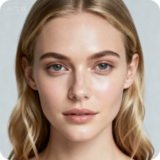 Cận cảnh một phụ nữ trẻ tóc vàng, được dùng làm mẫu để thay đổi tuổi tác trên khuôn mặt.