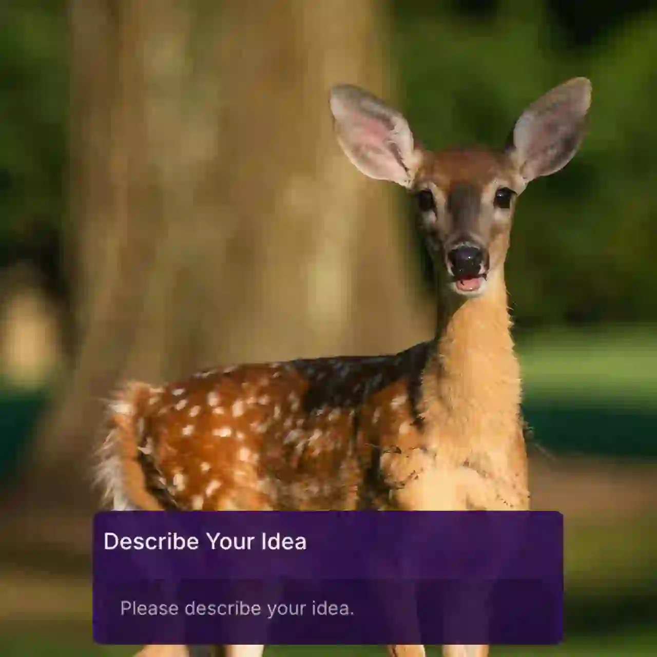 A portrait of a deer in the forest, with a sticker showing the 