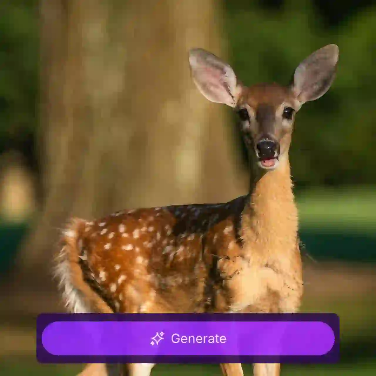 A portrait of a deer in the forest, with a sticker showing the 