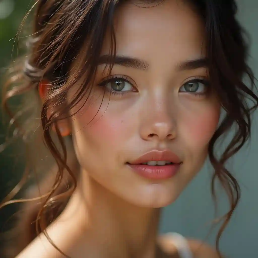 Fille bouclée avec un teint naturel et une texture après échange de tête.
