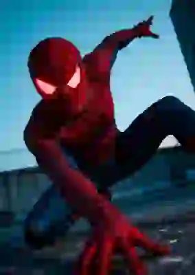 Portrait of Spider-Man posing for the camera in a dimly lit, mysterious scene. a template for image to image tool.