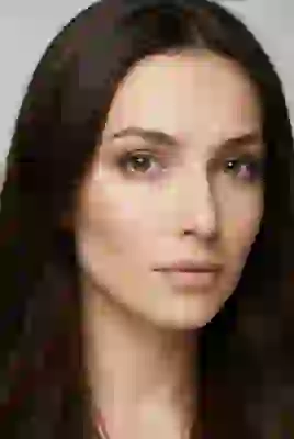 Portrait of a beautiful European woman with dark straight hair and green eyes. Template for AI image to image.