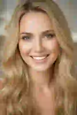 Portrait of a beautiful European woman with blonde wavy hair and green eyes. Template for AI image to image.