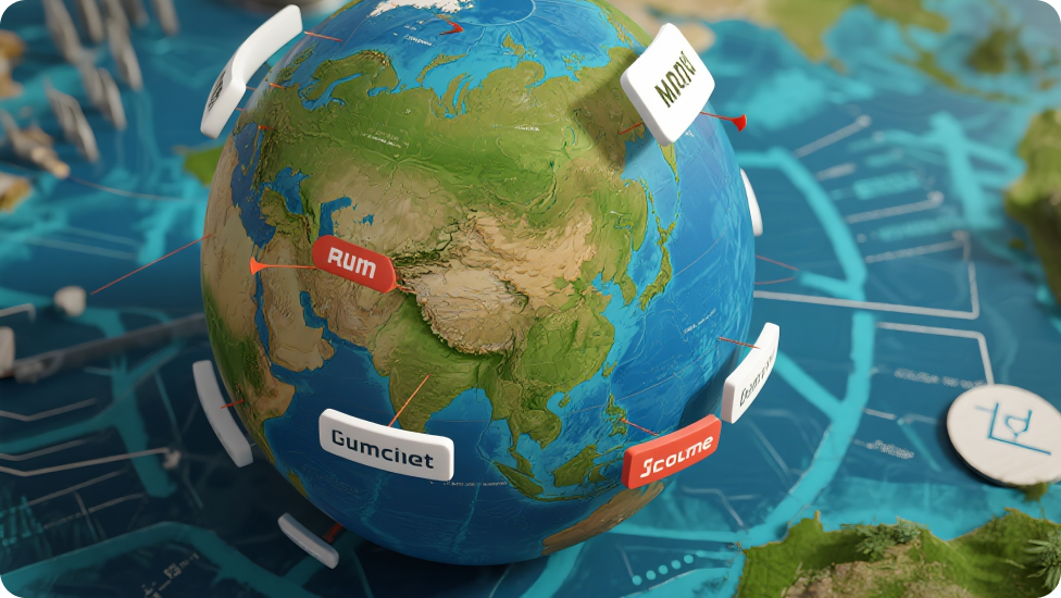 Stratejik oyun benzeri bir arka plan üzerinde küre.