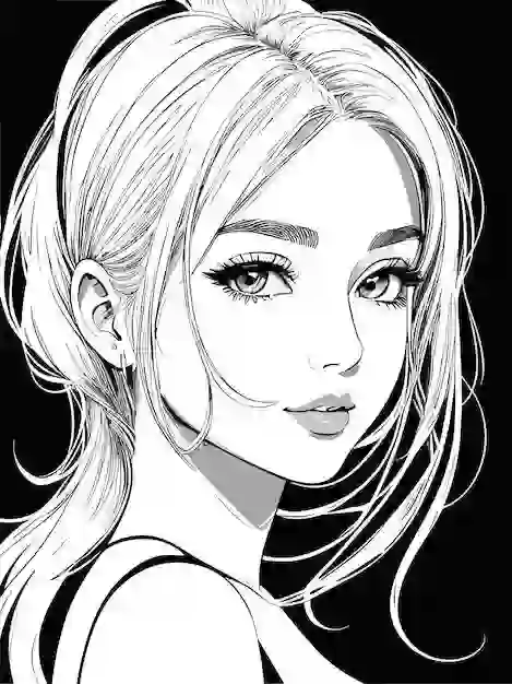 Эскиз красивой светловолосой молодой женщины, улыбающейся в камеру, используемый в качестве образца для анимации AI.