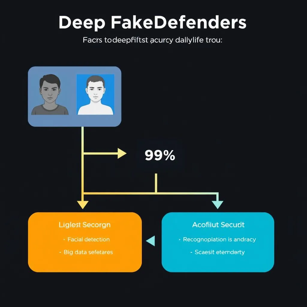 A workflow diagram showing that the deepfake detecting tool combines DeepFakeDefenders' facial detection and big data security technology to achieve a high recognition accuracy of 99%. A workflow diagram showing that the deepfake detecting tool combines DeepFakeDefenders' facial detection and big data security technology to achieve a high recognition accuracy of 99%.