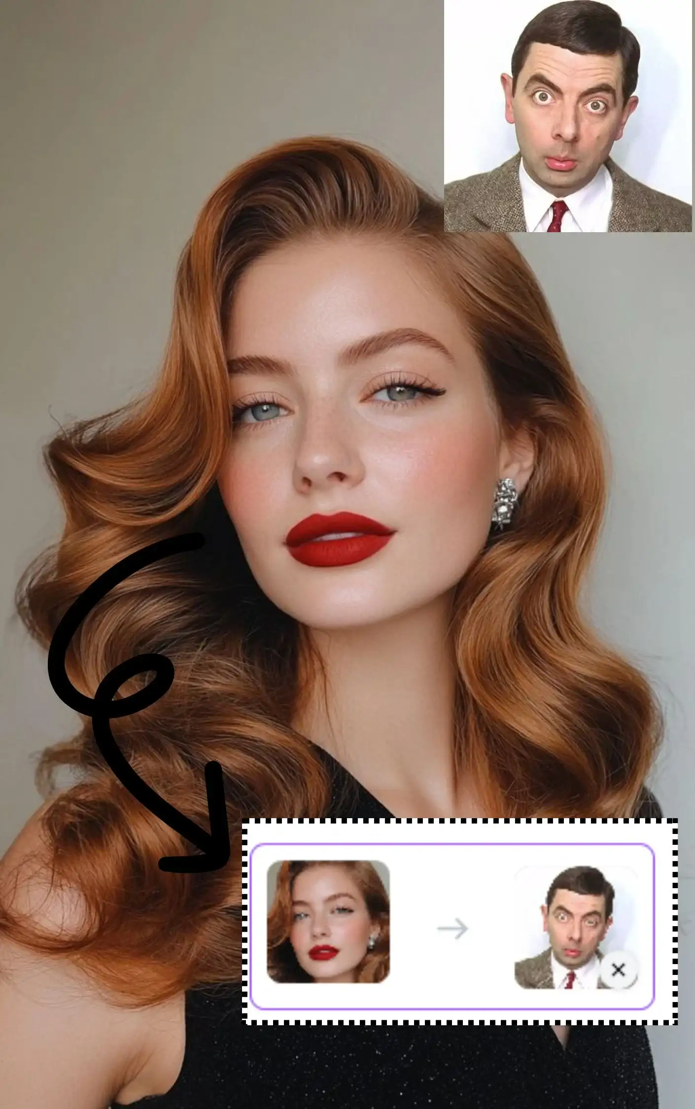 Photo-Face-Swap Tutorial Step 2: The AI tool will automatically detect the face in the photo. Upload the photo of the face you want to swap in - here, we're using a photo of actor Mr. Bean.