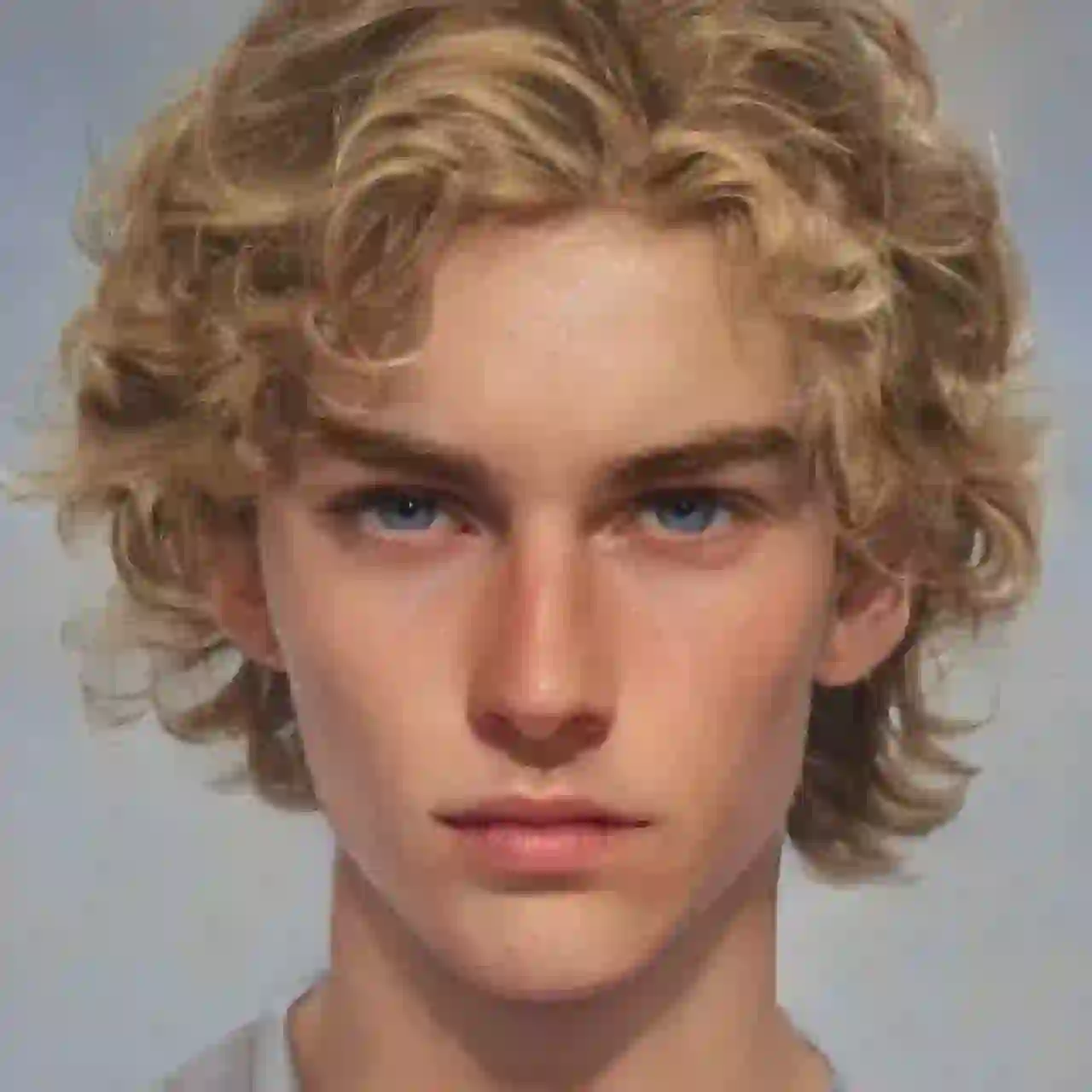 Portrait d'un homme aux courtes boucles blondes. Modèle pour l'échange de visage d'image.