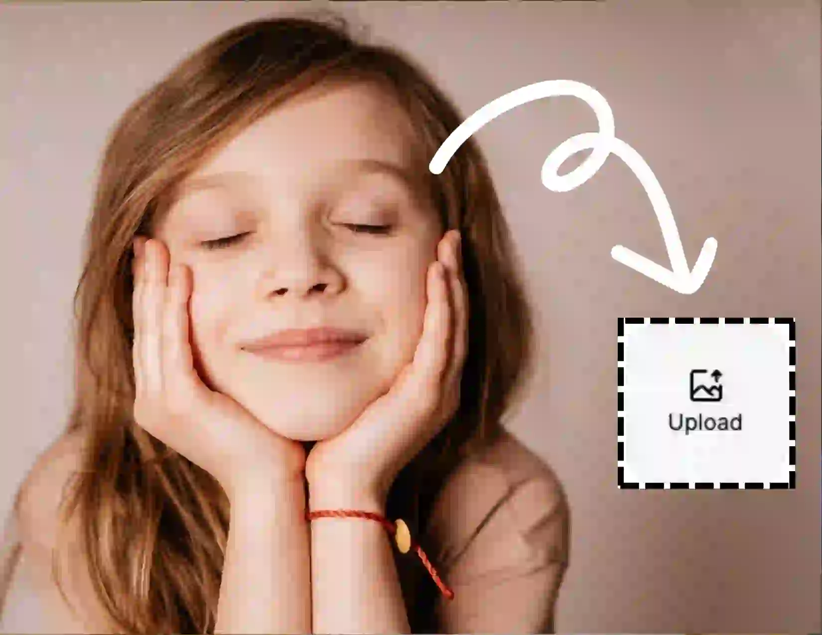 This is open eyes in photo Step 1. You can upload a photo that needs to fix closed eyes. This is a photo of a little girl with golden hair and closed eyes.