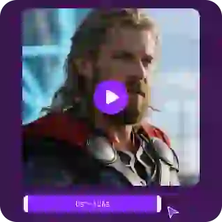 Изображение Тора с фиолетовой кнопкой воспроизведения и наклейкой, показывающей продолжительность видео, использовано в качестве материала в видеоуроке по неограниченной замене лиц.