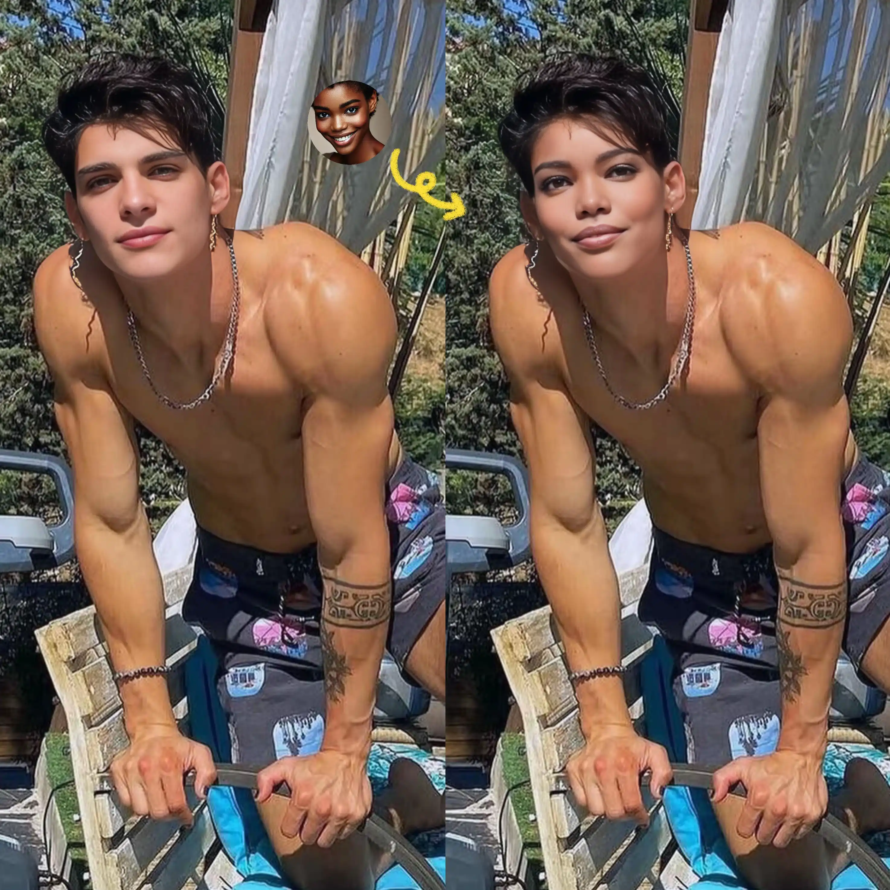 Replace Muscle Man's Face with a Black Woman's Face