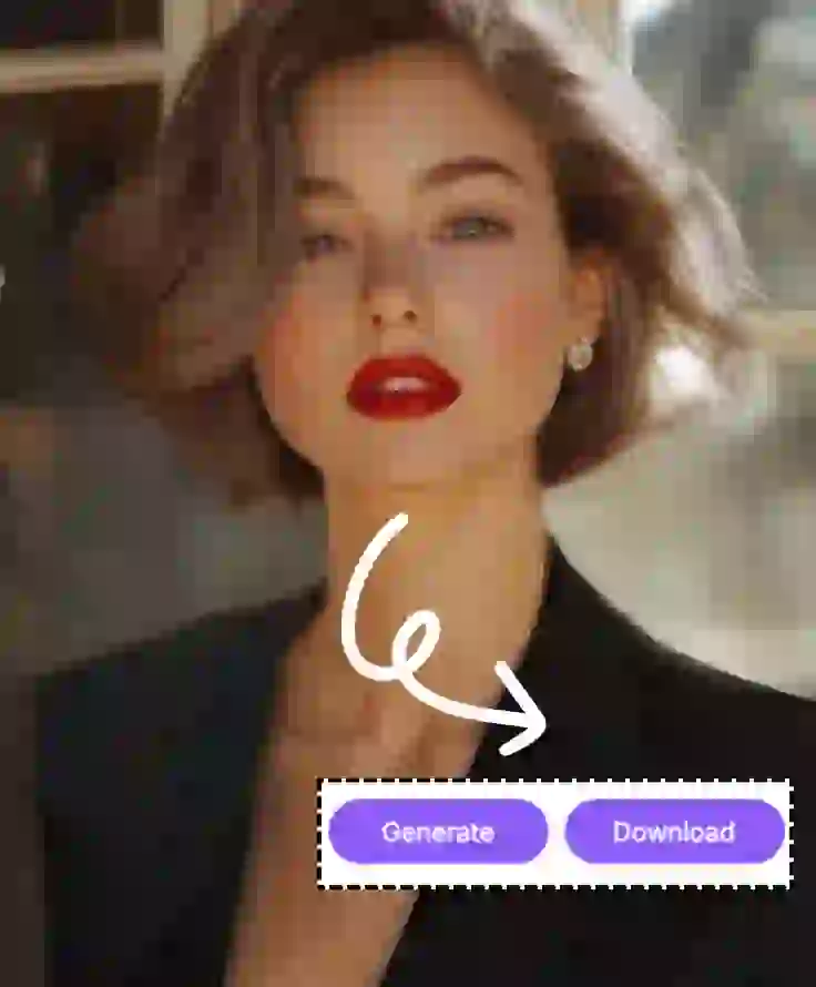 Il s'agit de l'étape 3 du tutoriel de changeur de coiffure AI. Les boucles longues dorées à l'origine de la femme ont été transformées en une coupe de bob chic. Le changeur de coiffure AI lui donne un style complètement différent. Vous pouvez cliquer sur le bouton de téléchargement.