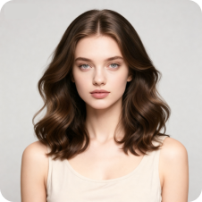 Kvinne med fransk kragebenspermanent, brukt som mal for hårbytte.