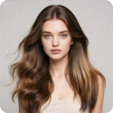 Kvinne med gradert multehode, brukt som mal for hårbytte.