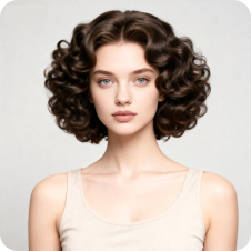 Kvinne med vintage ullrull, brukt som mal for hårbytte.