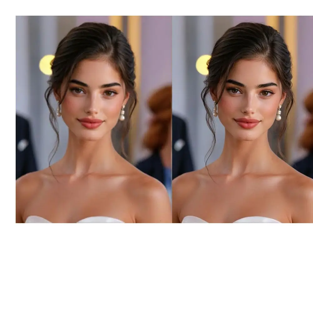 Une femme dans une robe de mariée, avec l'image améliorée à l'aide d'un amplificateur d'image AI, ce qui rend l'image plus nette.