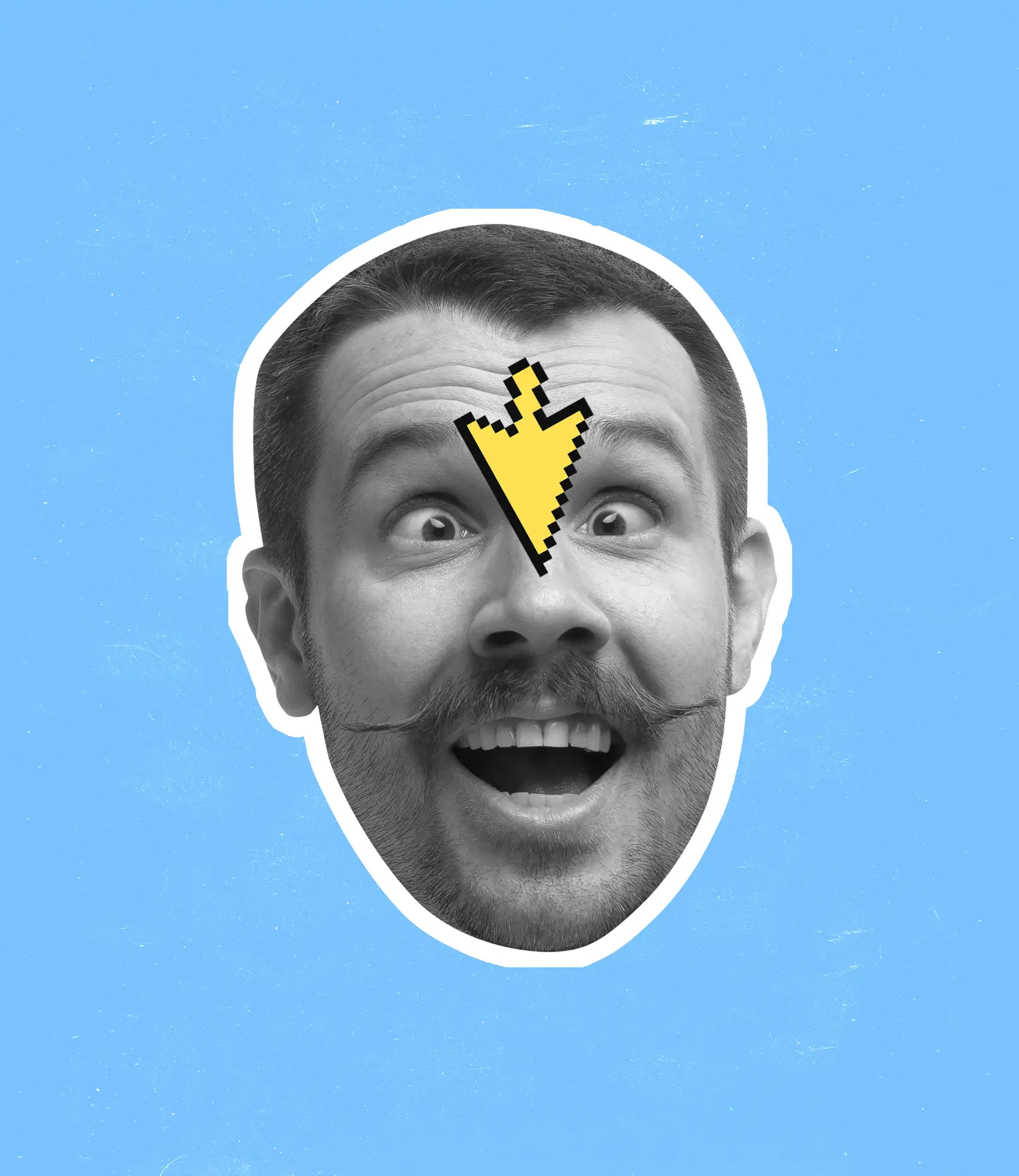 Gif Face Swap, créant des images de mèmes drôles, avec une flèche jaune marquant sur les sourcils d'un homme.