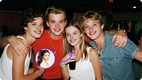 Một bức ảnh nhóm gồm bốn người, trong đó khuôn mặt của tất cả mọi người đều được hoán đổi thành cùng một khuôn mặt.