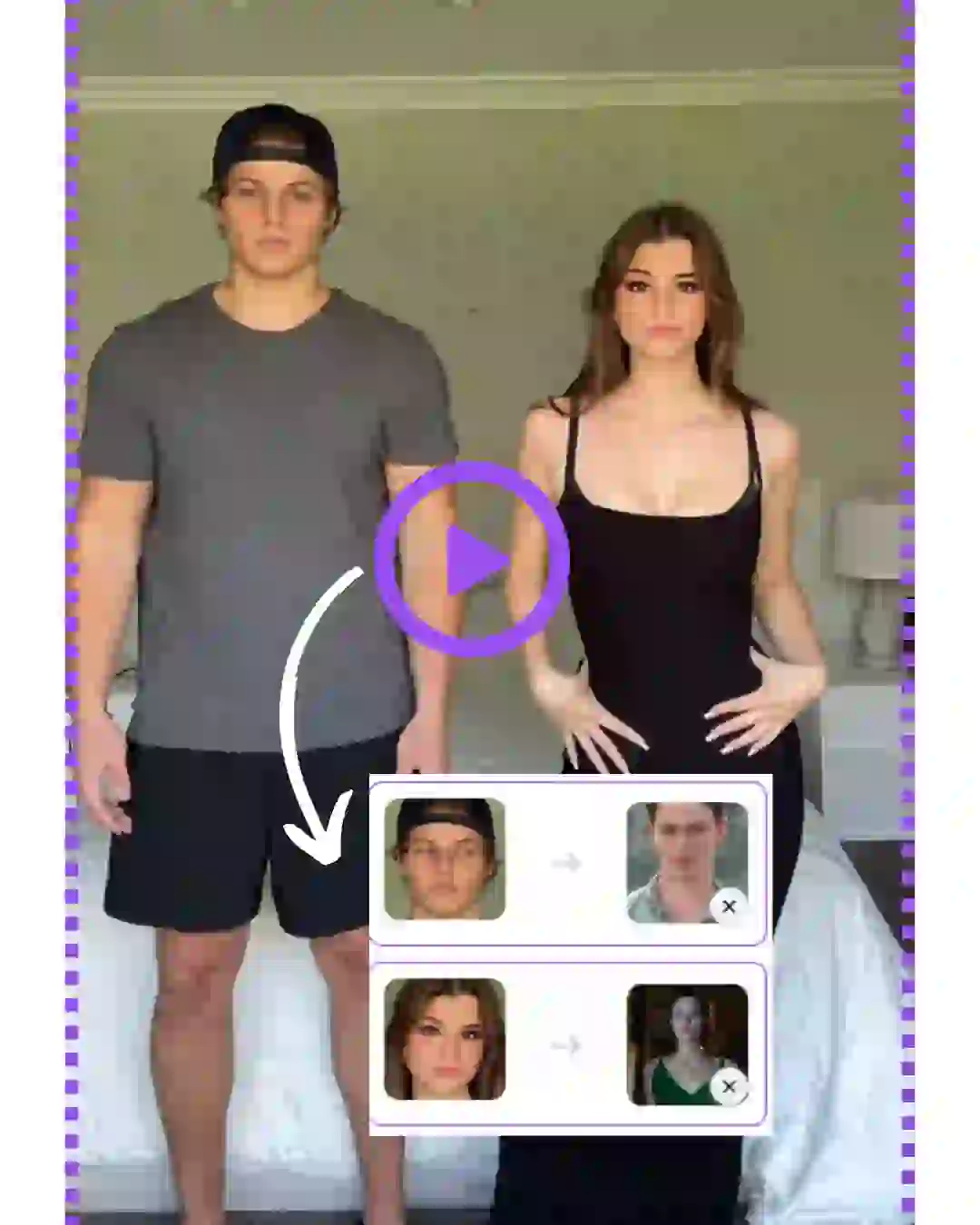 This is the multiple face video swap tutorial Step 3. Add the photos of the face you want to swap. Here, two photos have been uploaded, one of the male lead and one of the female lead from the movie Atonement. After the photos are uploaded, you can click swap to start the multiple-face video swap.