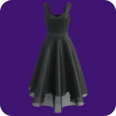 En sort ærmeløs kjole, skabelon til AI-tøjbytte.