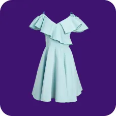 En blå kortærmet kjole, skabelon til AI-tøjbytte.