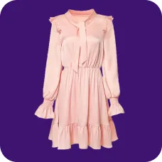 En lyserød langærmet kjole med flæsedesign, skabelon til AI-tøjbytte.