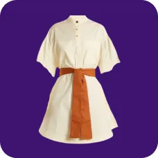 En hvid kjole med et brunt bælte, skabelon til AI-tøjbytte.