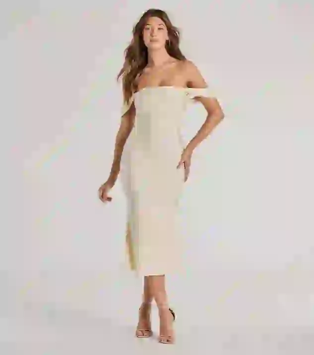 This young woman is a model for the AI clothes swapper. She has wavy blonde hair and is dressed in a white, fitted long dress, ready for a clothing change.