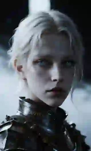 Vrouwelijke bassist met blauw haar en tatoeages versterkt door AI-beeldgenerator