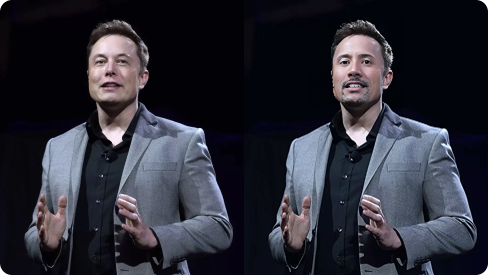 Comparison between the original Elon Musk doing a speech and the face-swapped version.