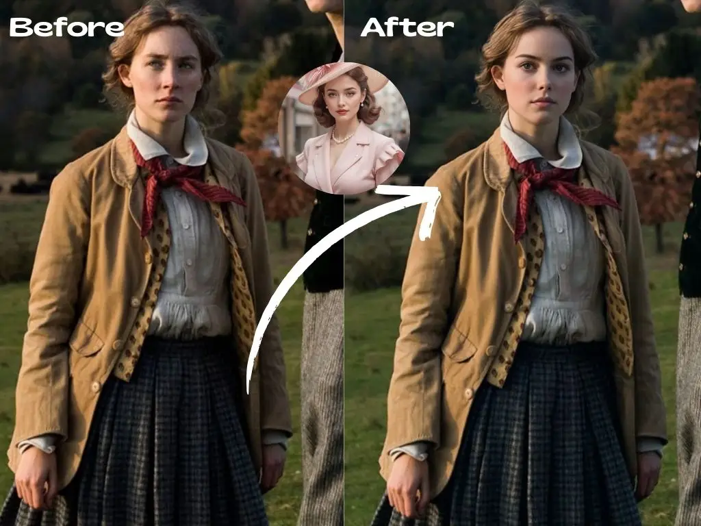 Next, we have a scene from Little Women where Jo rejects Laurie's heartfelt proposal. The AI video face swap has replaced Jo's face with that of an internet influencer.
